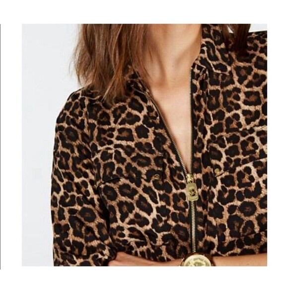 Michael Kors NWT Brown Leopard Animal Full Zip Top Jacket Shacket Size L - Picture 2 of 6